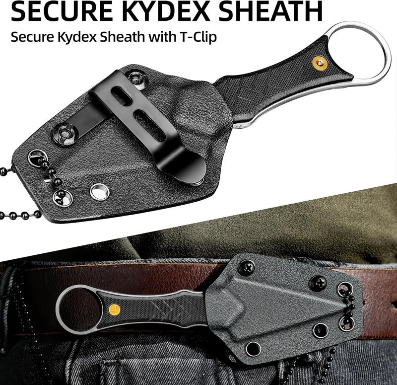 LOTHAR PORCUPINE Small Fixed Blade Knife, 2.46" 14C28N EDC Neck Knife with G10 Handle and Kydex Sheath, Necklace Horizontal Carry Knives, Survival Knives Gifts for Men Women - Image 4